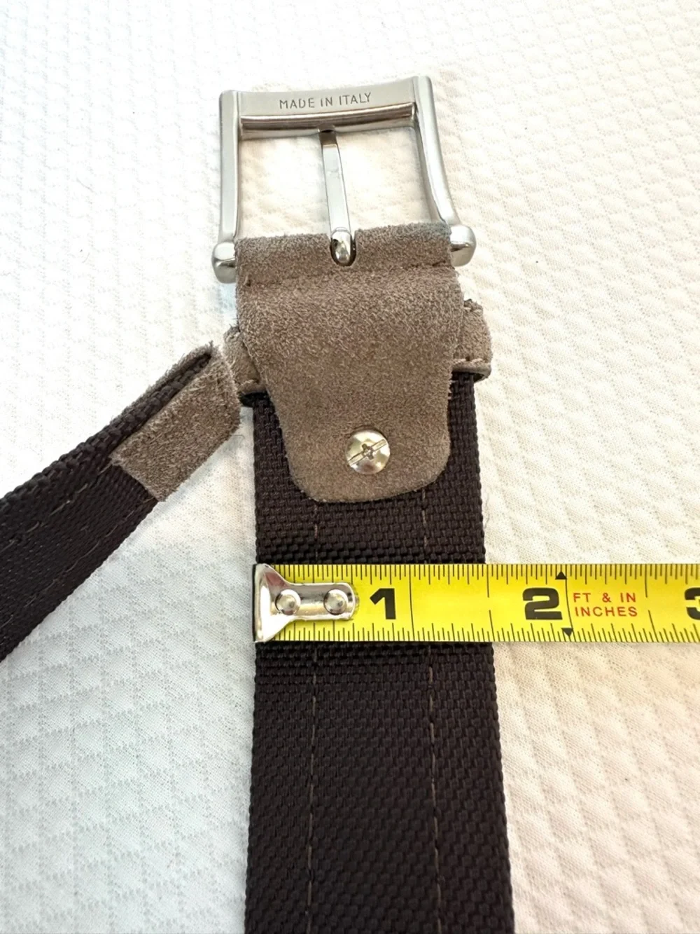 Aponte Italian Made Tan Taupe Suede Trimmed Belt‎ in Dark Brown Silver Buckle